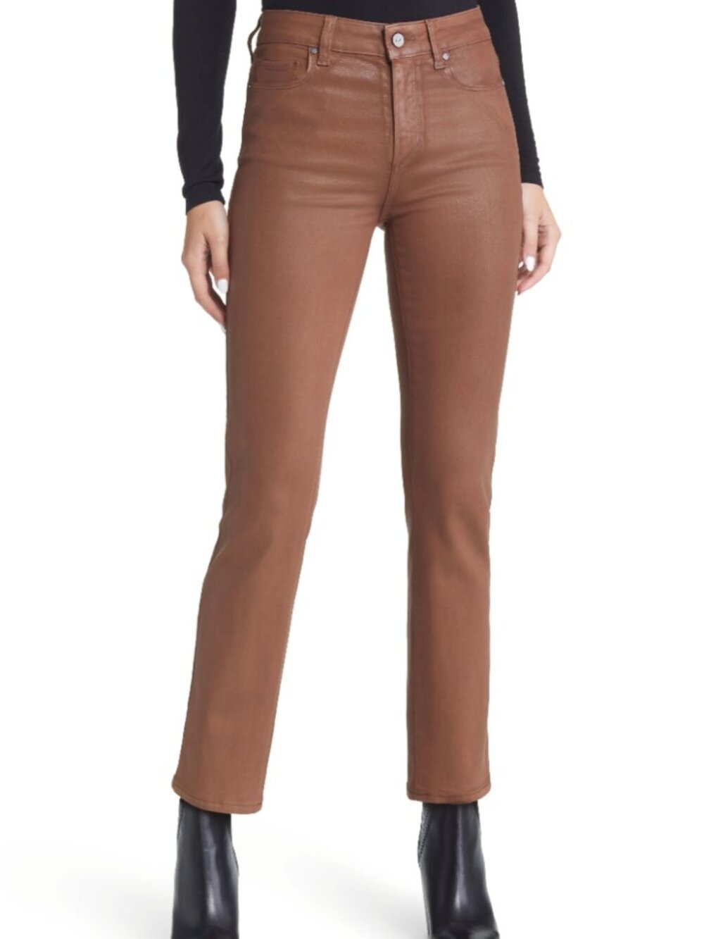 PAIGE Cindy Coated Straight-Leg Jeans – Brown – Size 23 (NWOT)